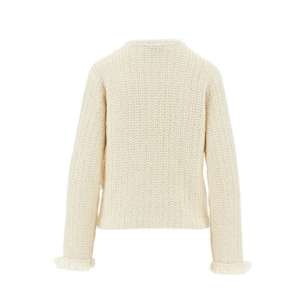 raffia effect crochet knit jacket