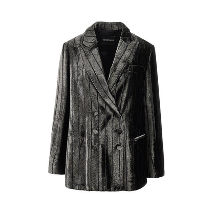 EMPORIO ARMANI 40 pinstriped velvet double-breasted jacket