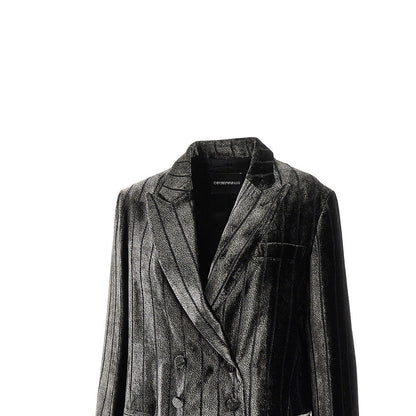 EMPORIO ARMANI 40 pinstriped velvet double-breasted jacket