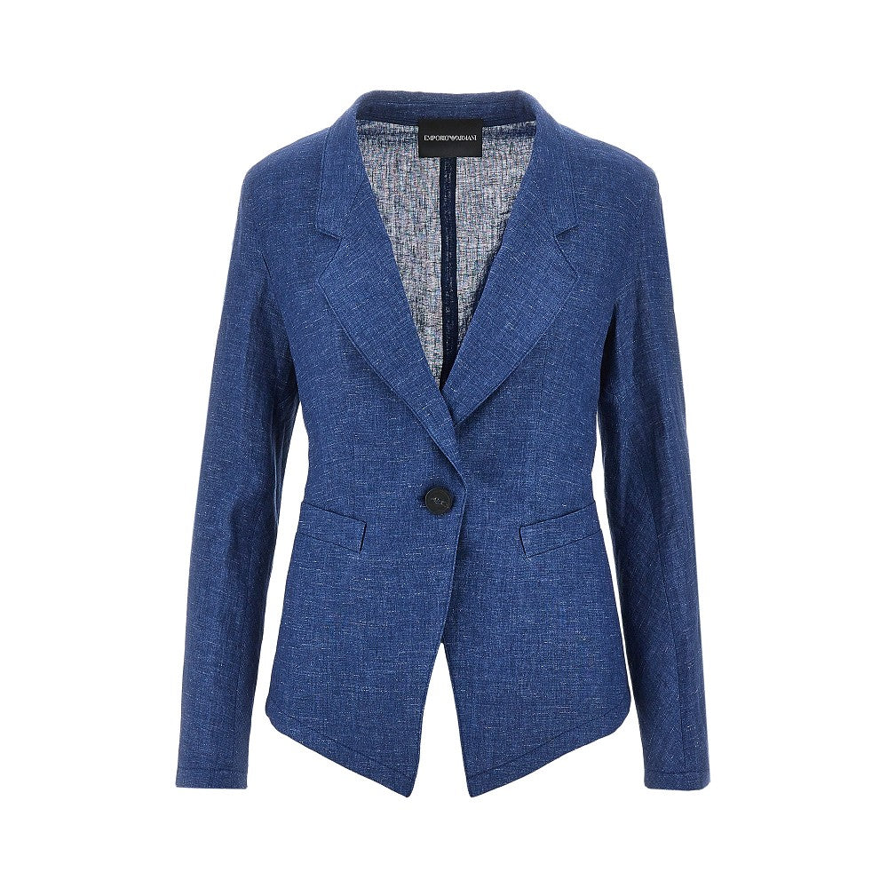 EMPORIO ARMANI 40 linen-blend chambray single-breasted jacket