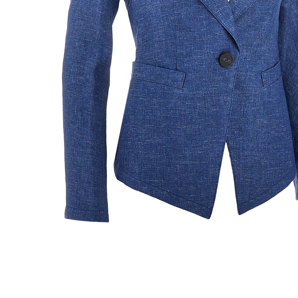 EMPORIO ARMANI 40 linen-blend chambray single-breasted jacket