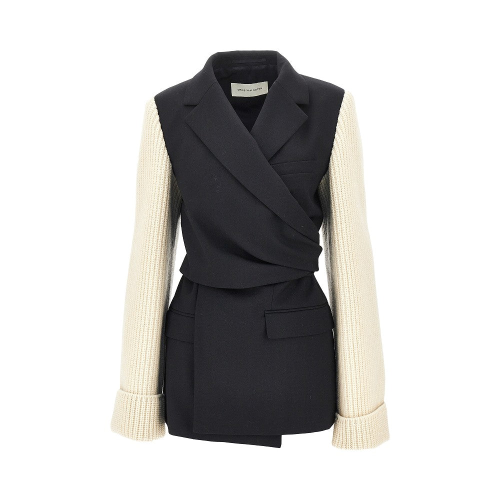 wool blazer with knitted sleeves
