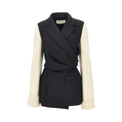 wool blazer with knitted sleeves