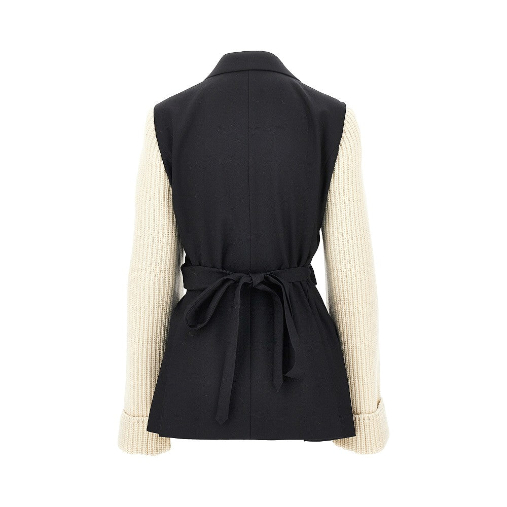 wool blazer with knitted sleeves