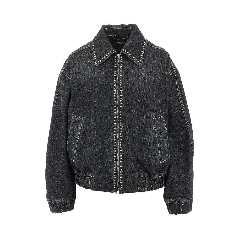 VERSACE 42 denim blouson with studs and crystals