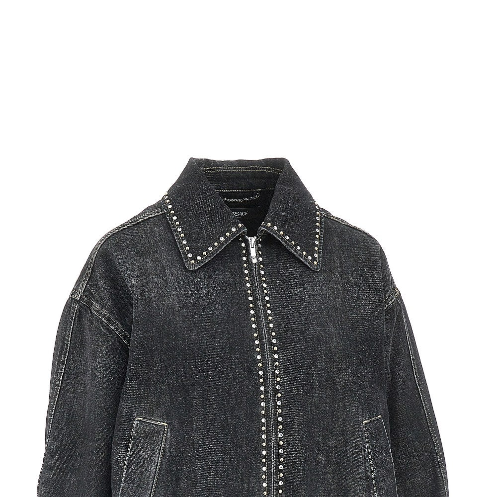 VERSACE 40 denim blouson with studs and crystals