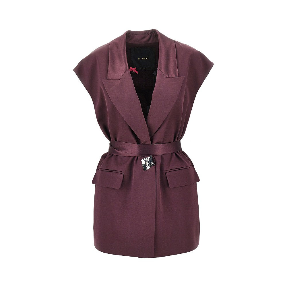sleeveless satin jacket with belt