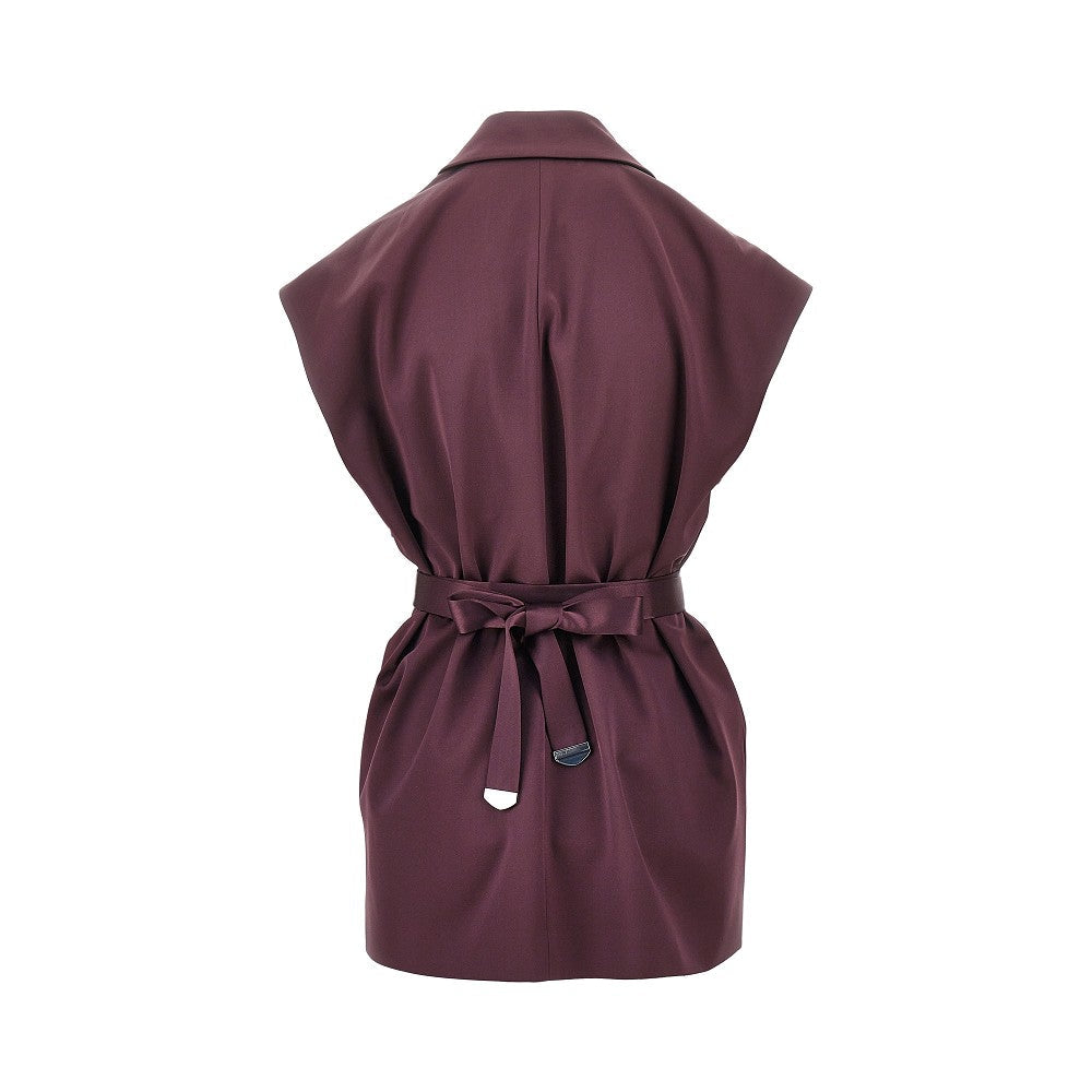 sleeveless satin jacket with belt