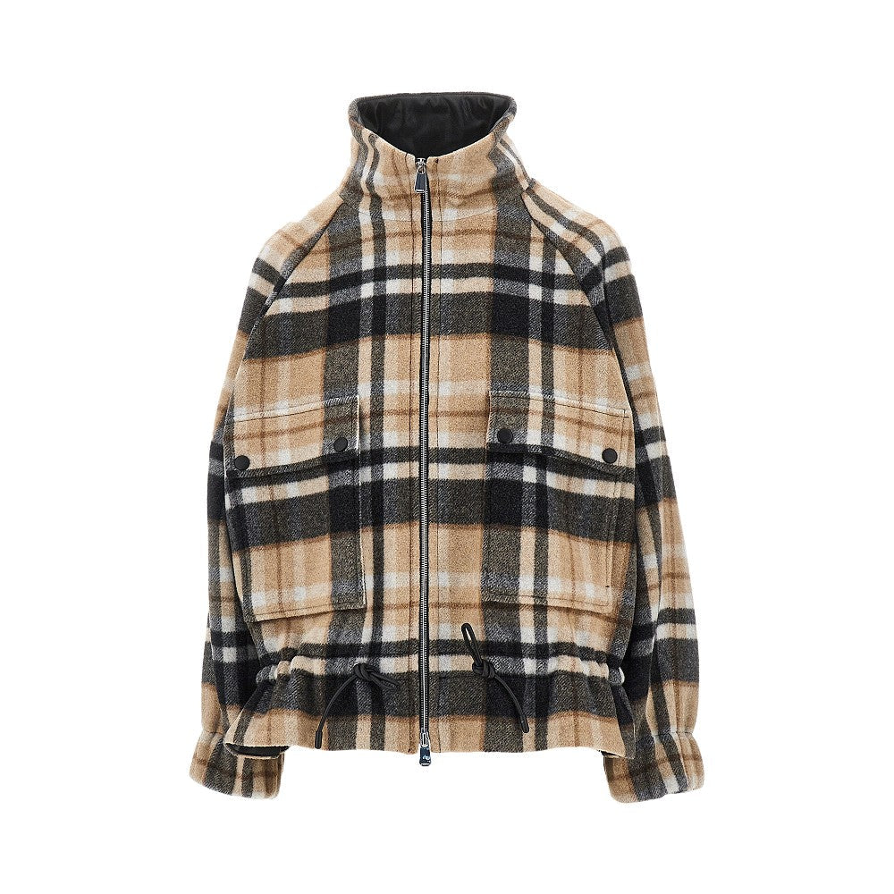 wool-blend caban with check motif