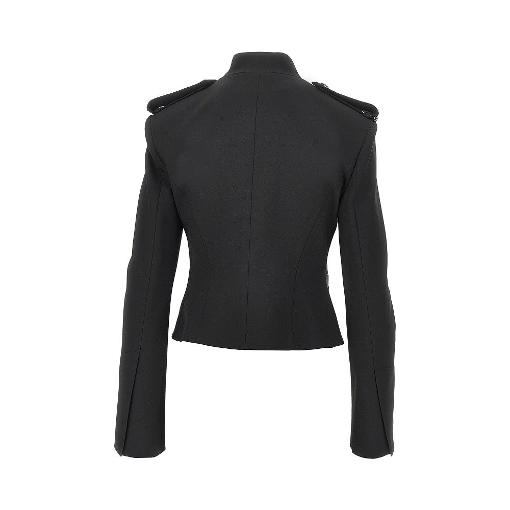 jewelled epaulettes stretch fabric jacket