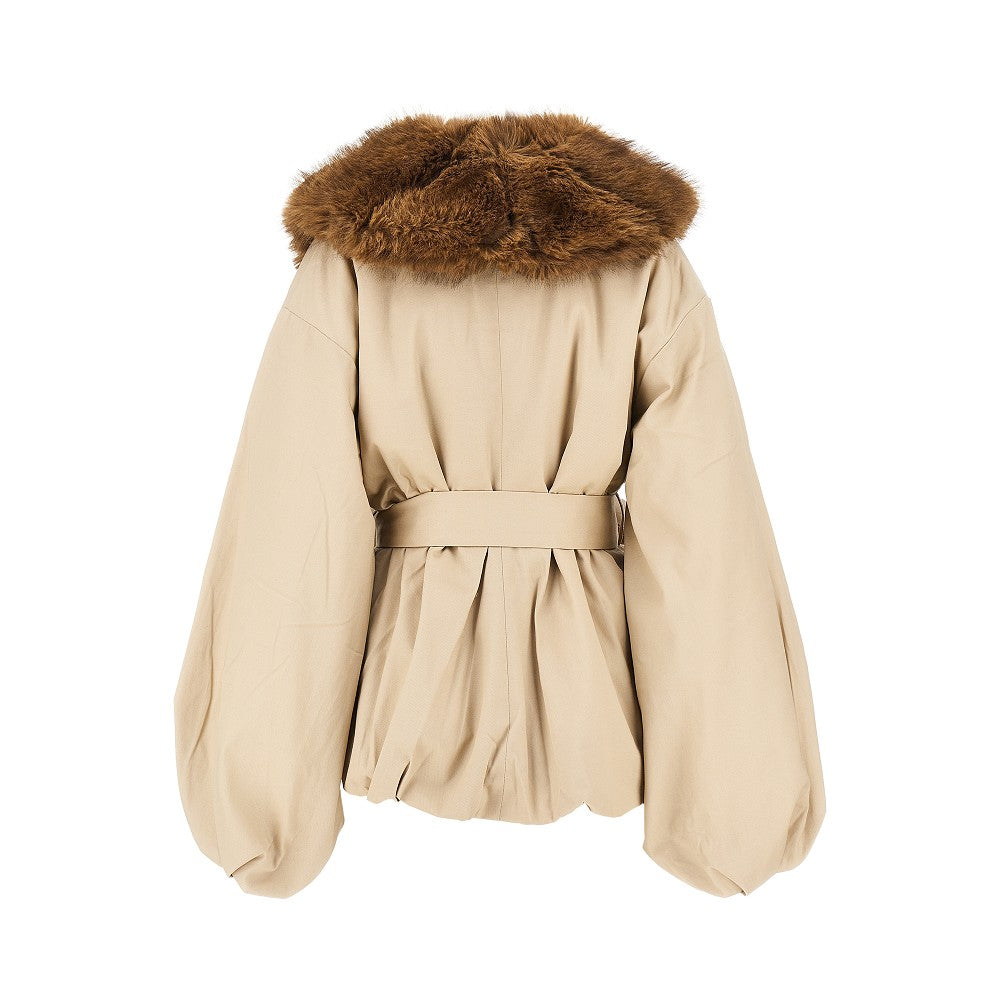 faux fur collar twill jacket