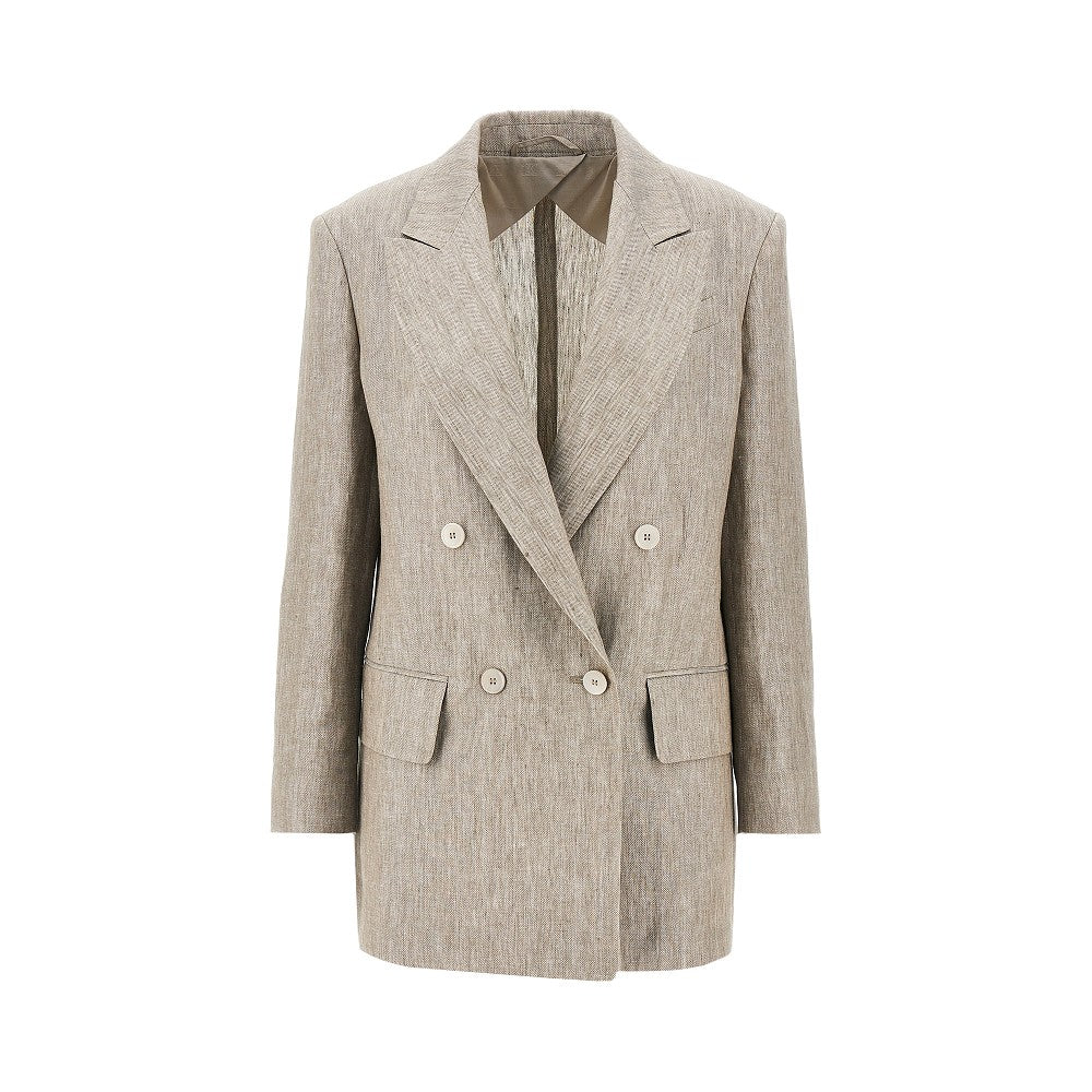 chevron linen double-breasted jacket