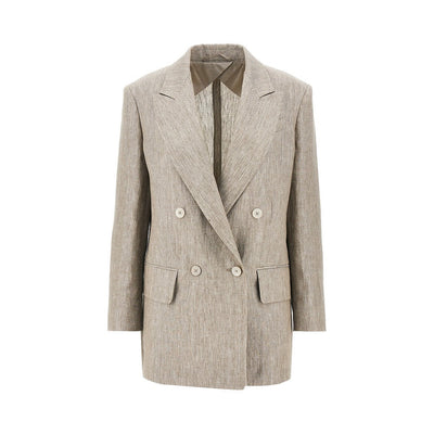 chevron linen double-breasted jacket