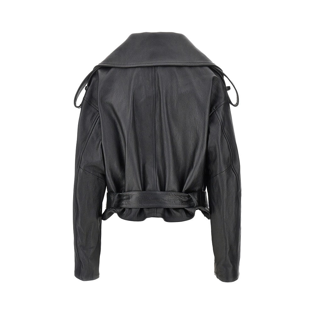 leather double-breasted jacket