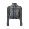 waxed denim jacket with puff sleeves