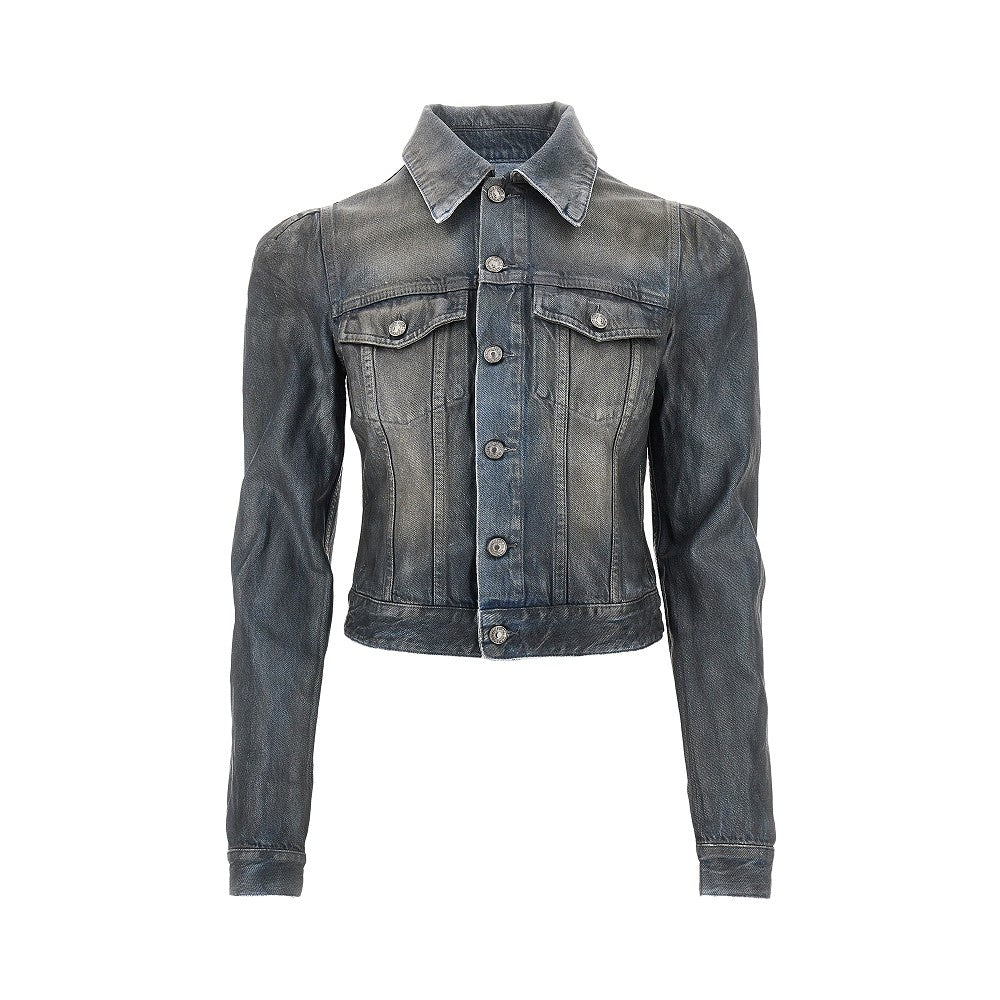 waxed denim jacket with puff sleeves