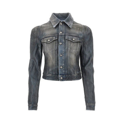 waxed denim jacket with puff sleeves