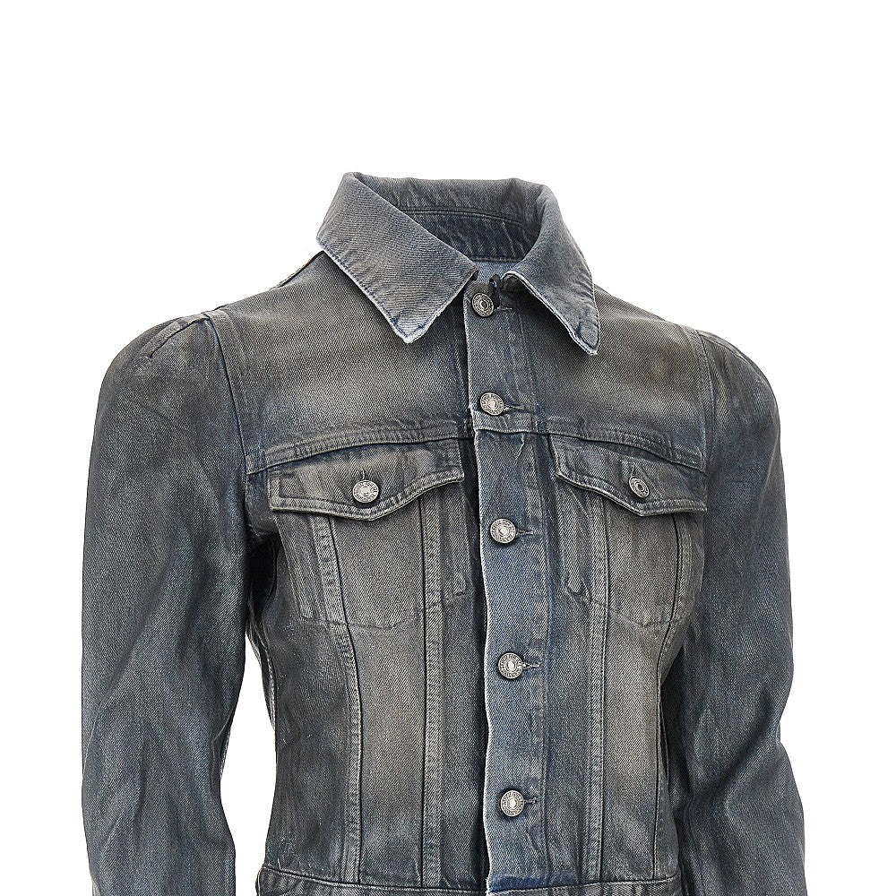 waxed denim jacket with puff sleeves
