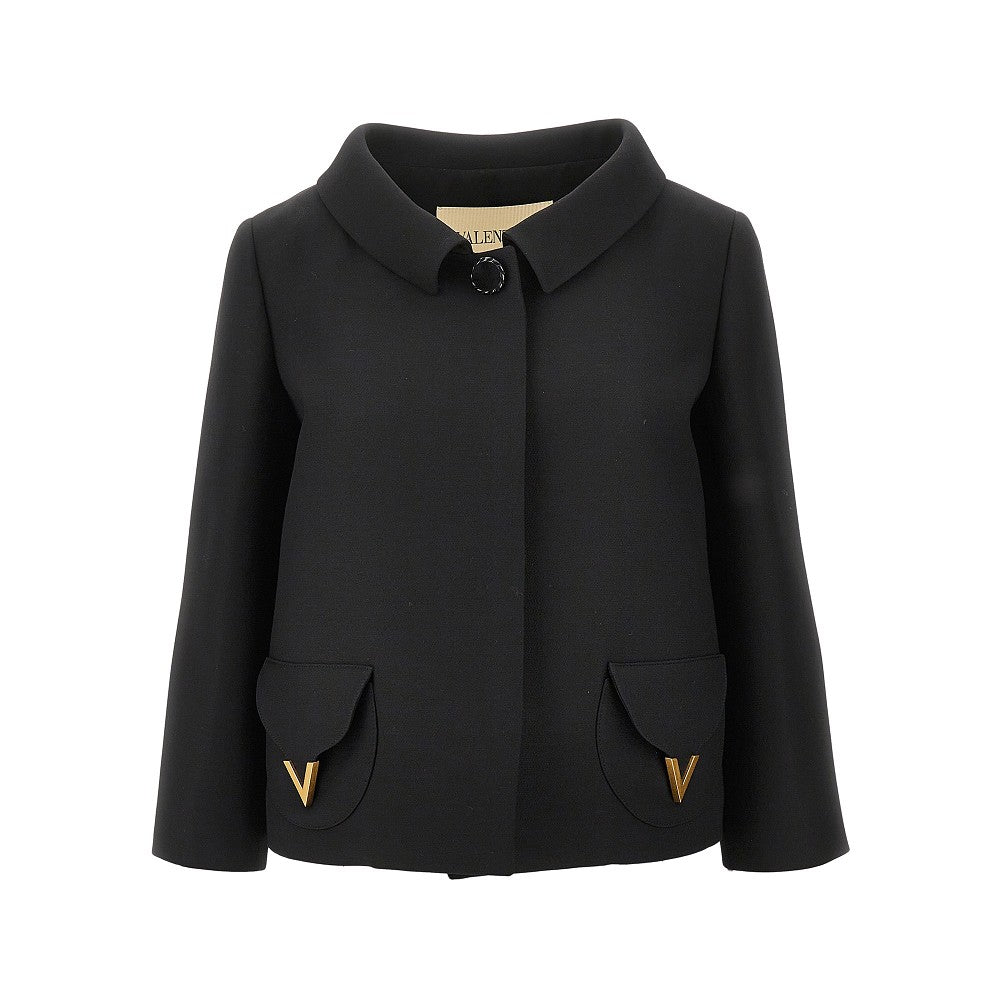 VALENTINO 40 crepe couture jacket with v gold details