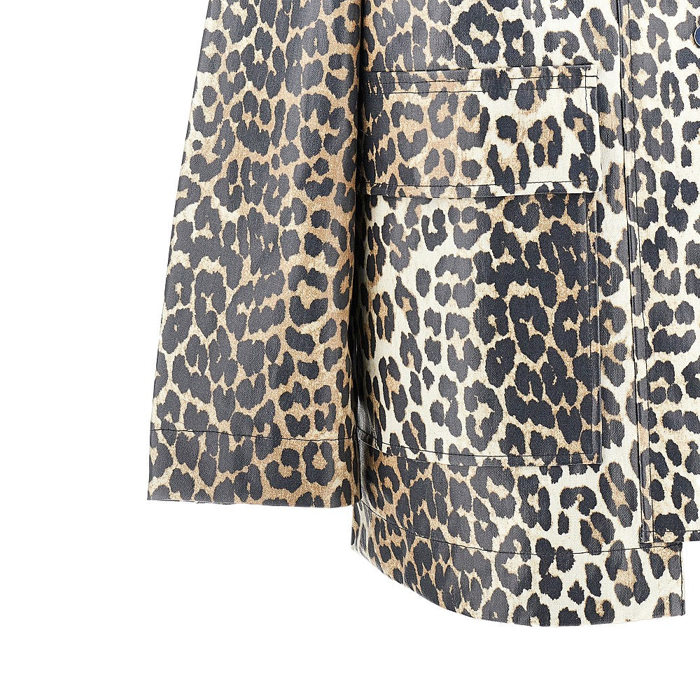 coated fabric jacket with leopard-print