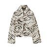 coated fabric jacket with zebra-striped print