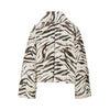 coated fabric jacket with zebra-striped print