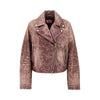 vintage-effect leather biker jacket