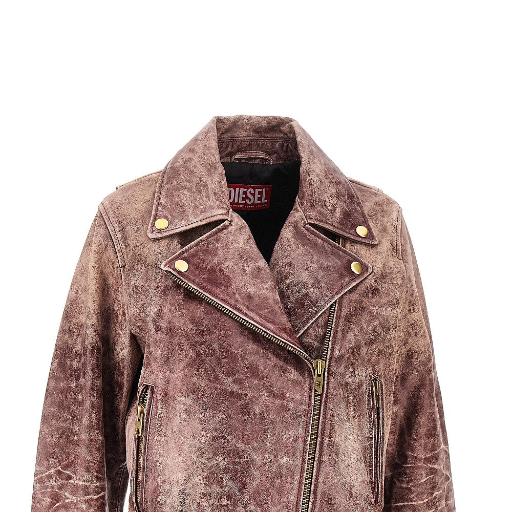 vintage-effect leather biker jacket