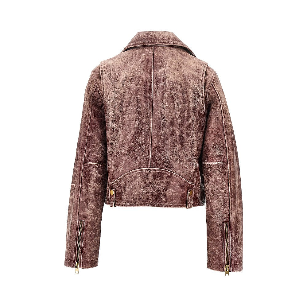 vintage-effect leather biker jacket