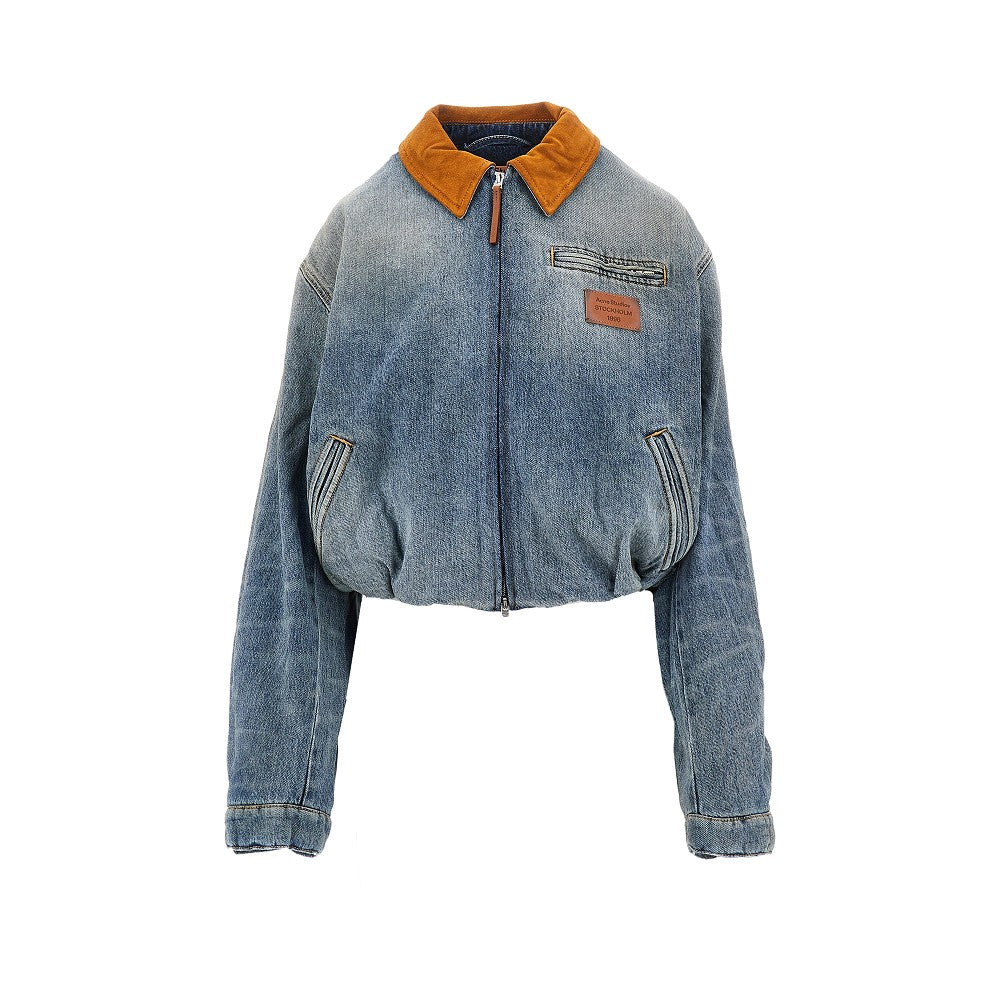 ACNE 36 denim bomber jacket with suede leather collar