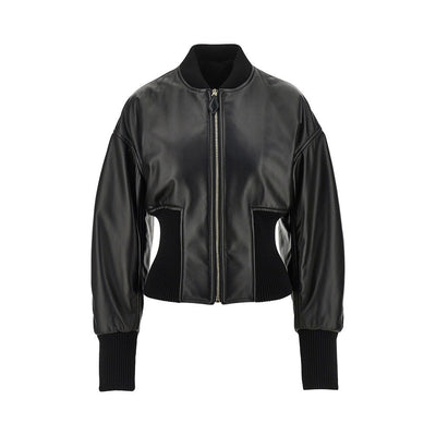 leather cinched bomber jacket