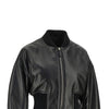 leather cinched bomber jacket