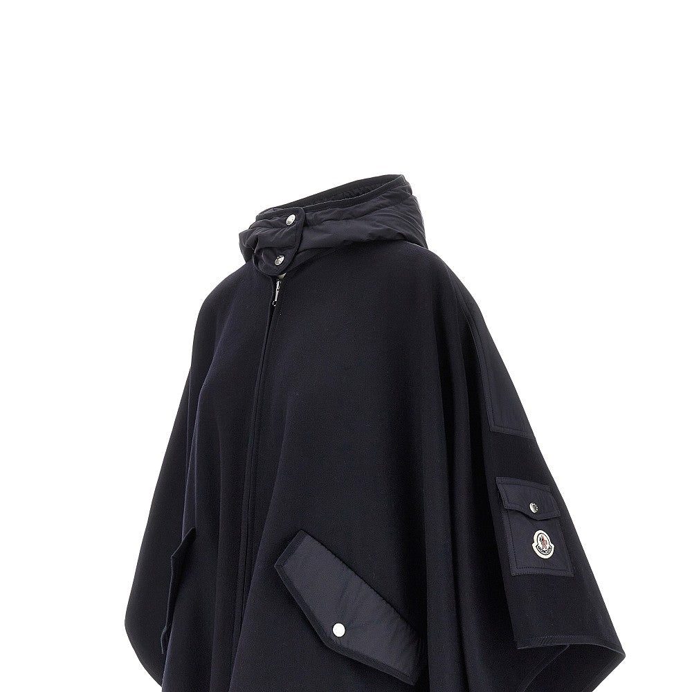 wool-blend cape with nylon details