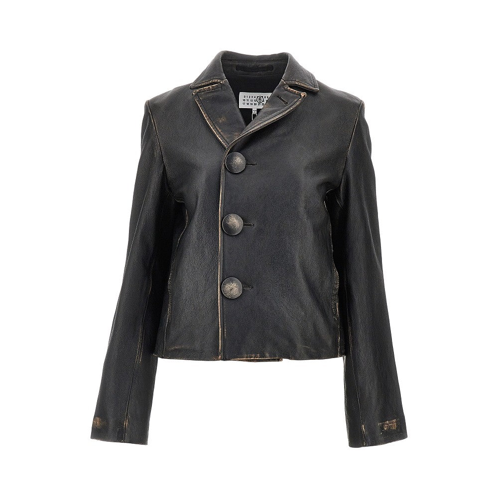 vintage-effect leather jacket