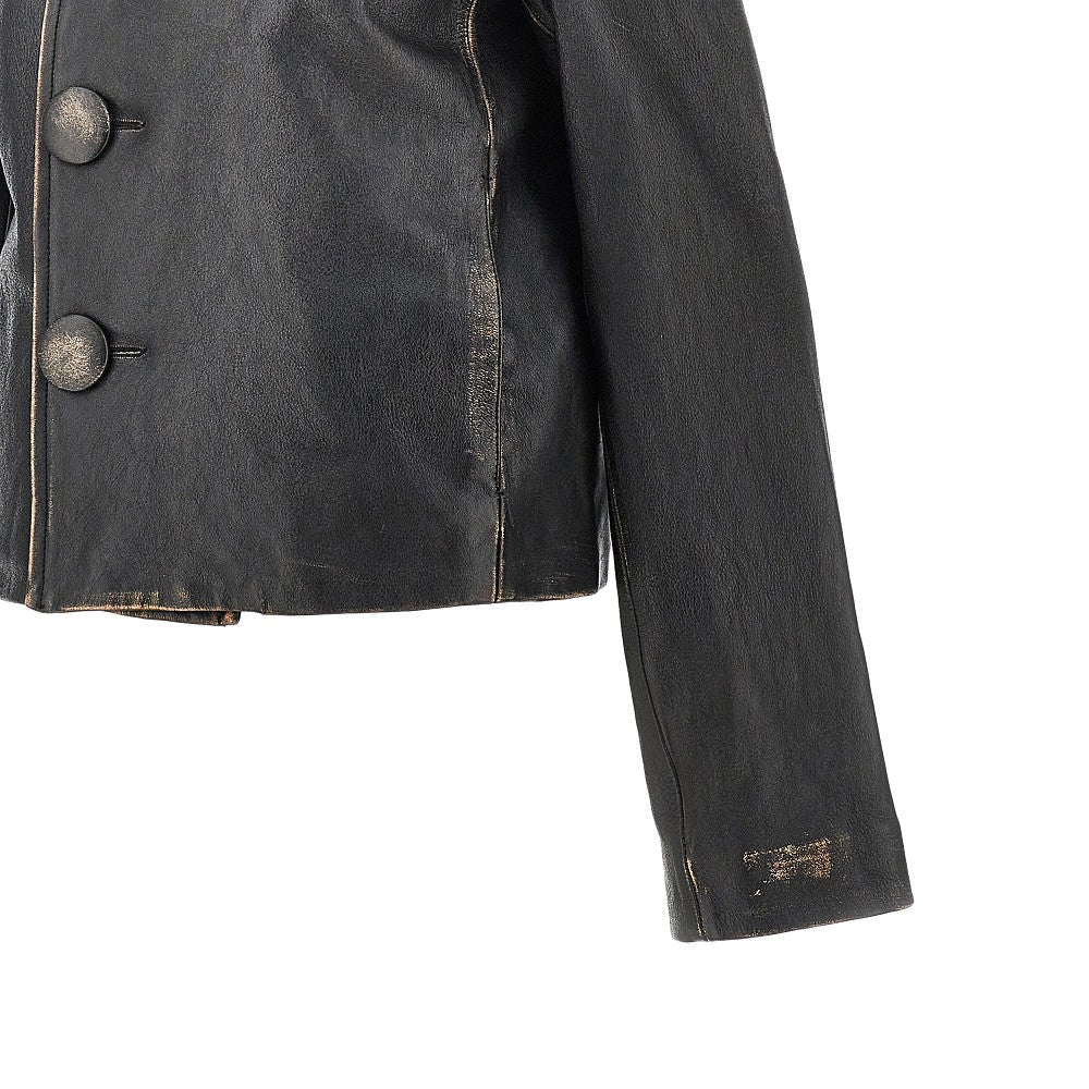 vintage-effect leather jacket
