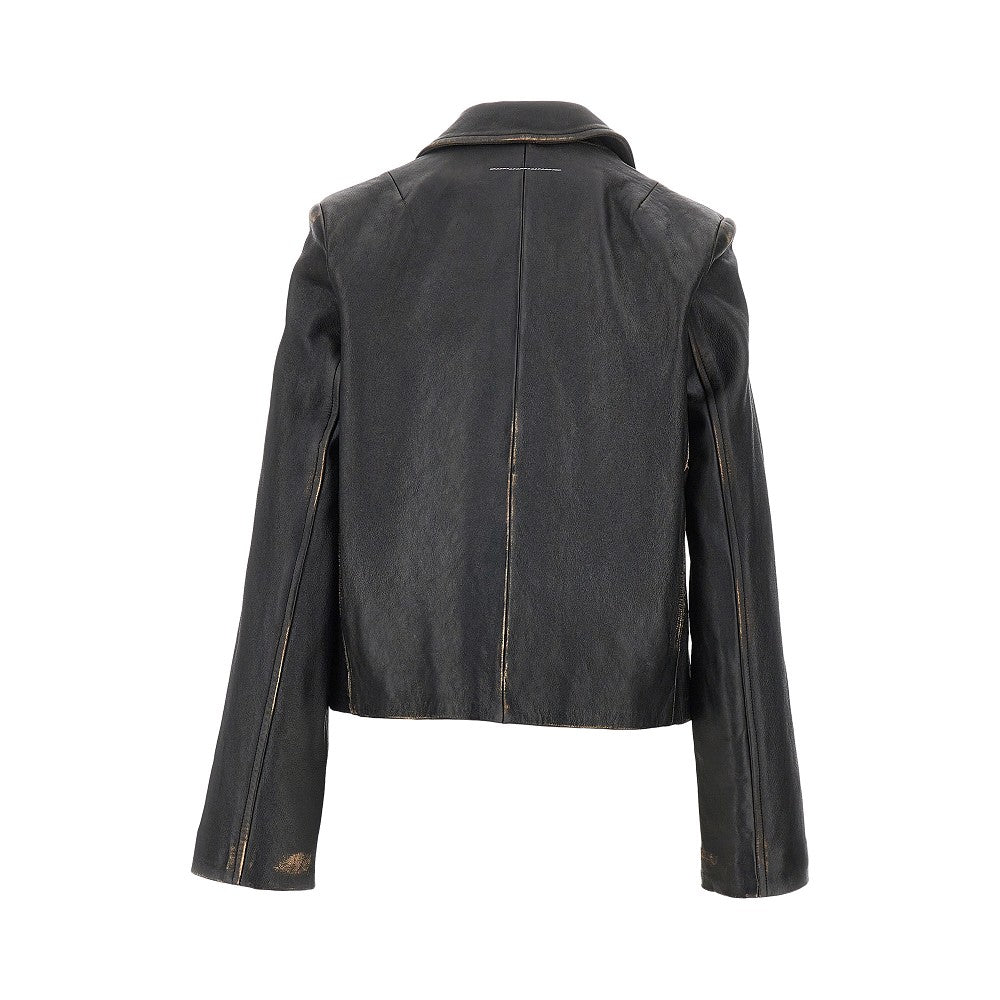 vintage-effect leather jacket