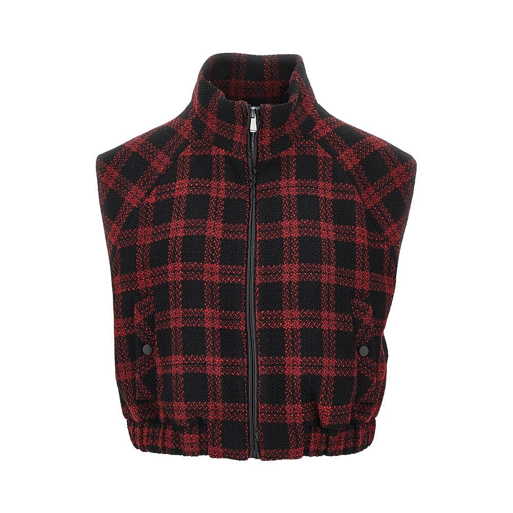 tweed vest with buffalo check motif