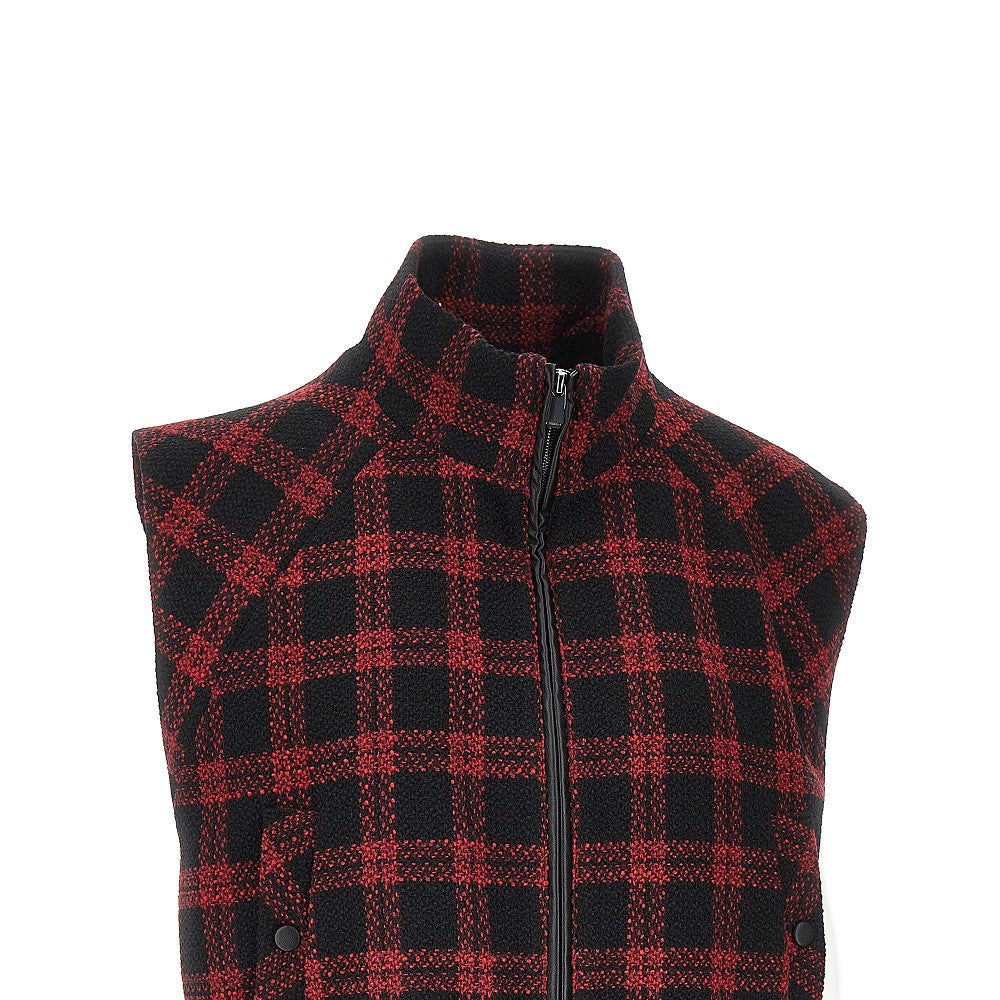 tweed vest with buffalo check motif