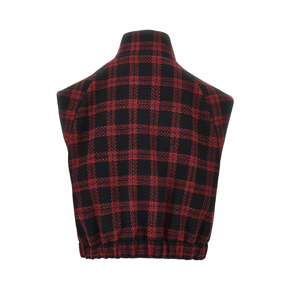 tweed vest with buffalo check motif