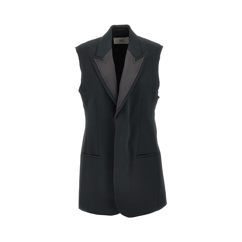 AMI 36 wool sleeveless tuxedo jacket