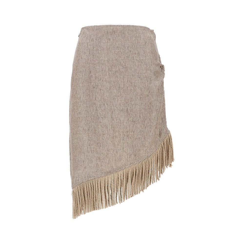 EMPORIO ARMANI 40 fringed linen canvas skirt