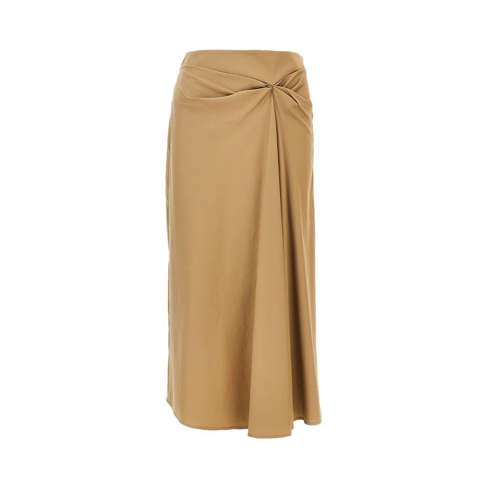 stretch poplin draped midi skirt