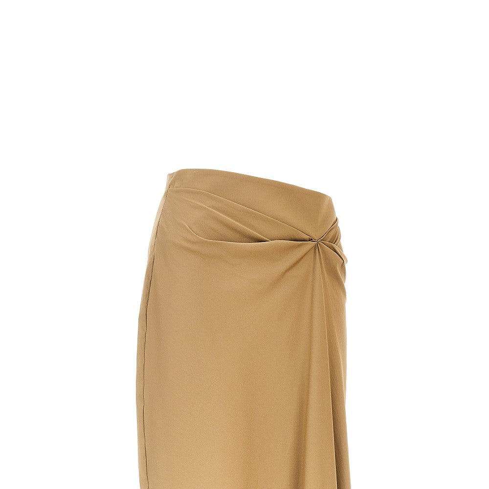 stretch poplin draped midi skirt
