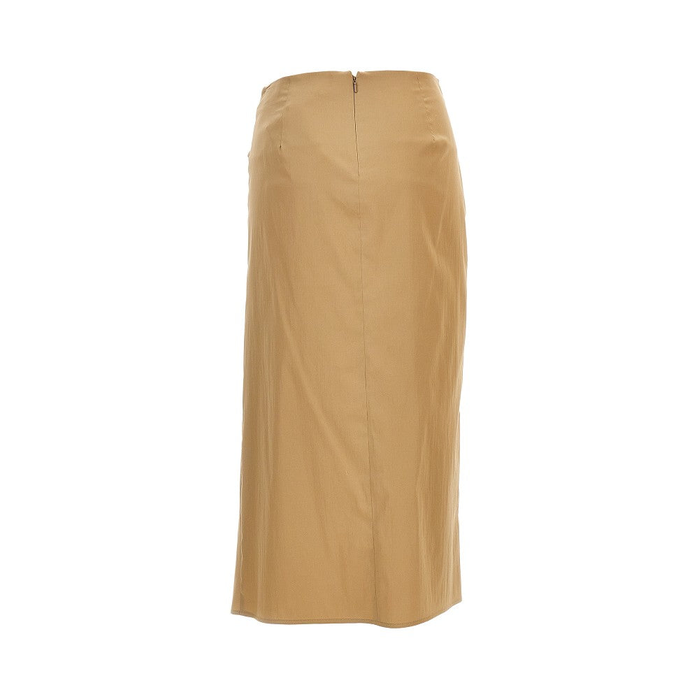 stretch poplin draped midi skirt