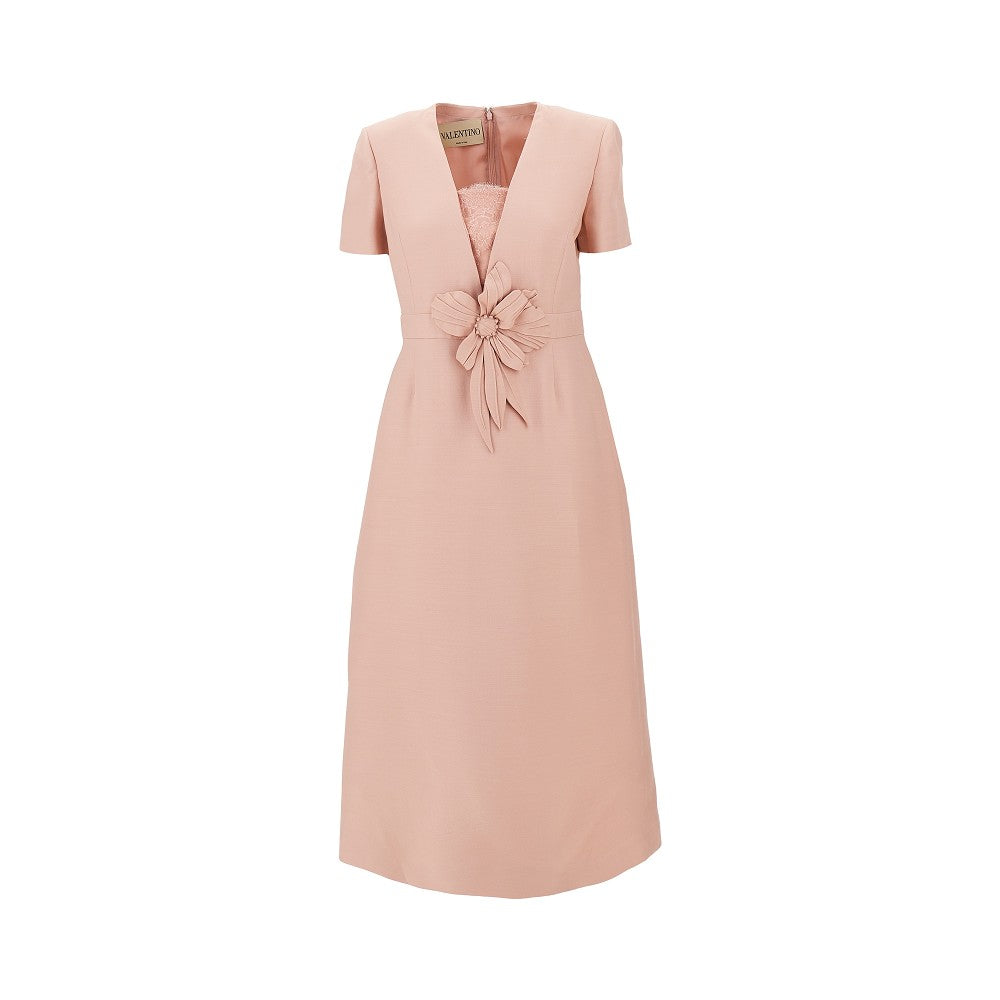 VALENTINO 40 satinized cady midi skirt with lace trimming