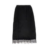 satin midi skirt with lace trim