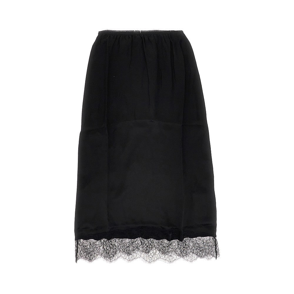 satin midi skirt with lace trim