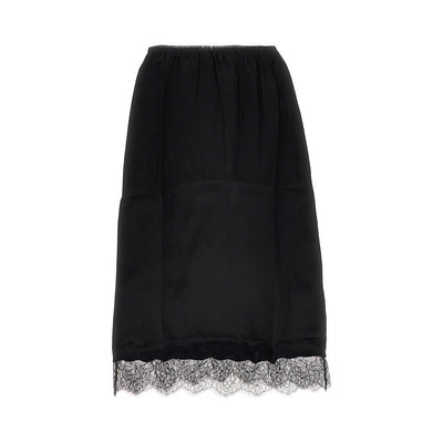 satin midi skirt with lace trim