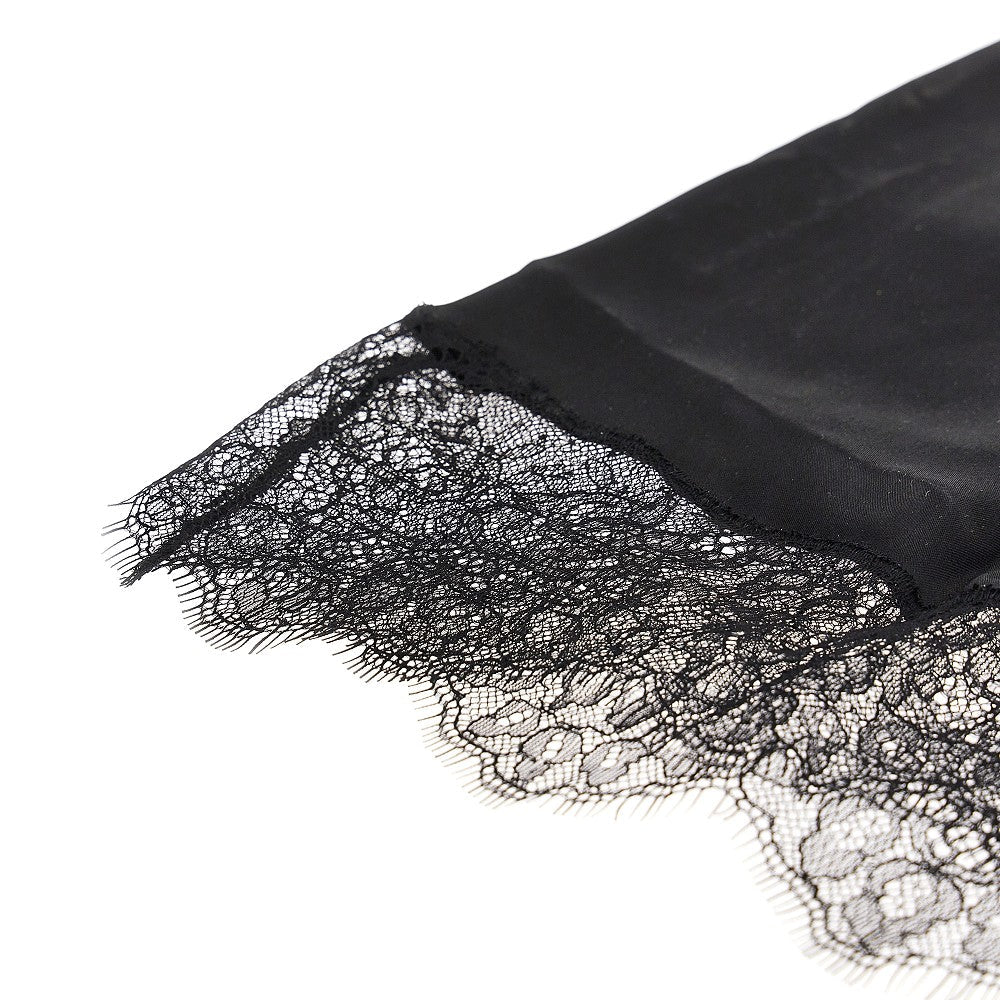 satin midi skirt with lace trim