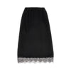 satin midi skirt with lace trim